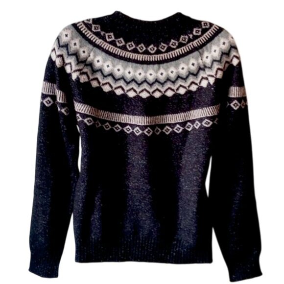 NWOT Original Weatherproof Vintage Faire Isle Crew Neck Sweater Charcoal Fleck - Picture 2 of 7